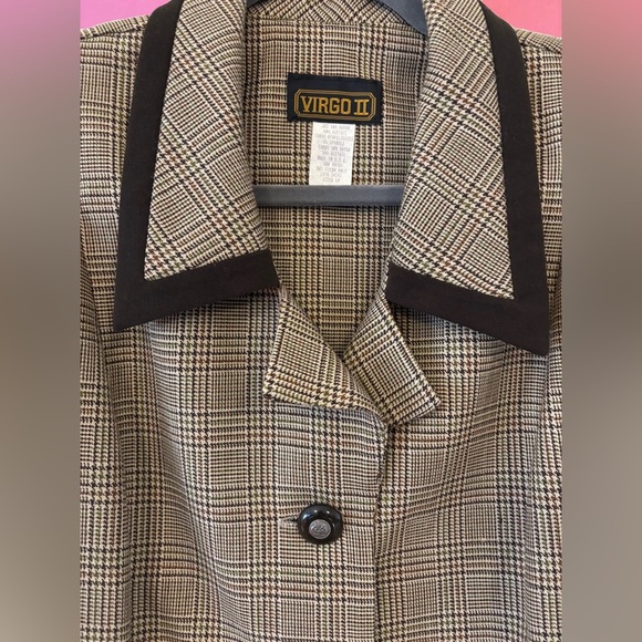 Vintage 80s Virgo II Tan Khaki Brown Houndstooth Blazer w/ Shoulder Pads Size 14 - Picture 8 of 14